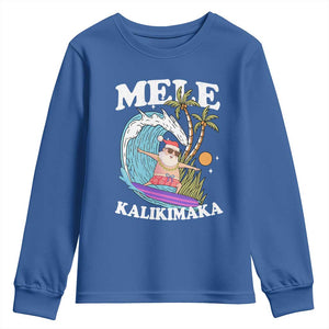 Mele Kalikimaka Hawaii Christmas Surfing Santa Youth Sweatshirt Summer Beach Hawaii Xmas In July TS10 Royal Blue Print Your Wear