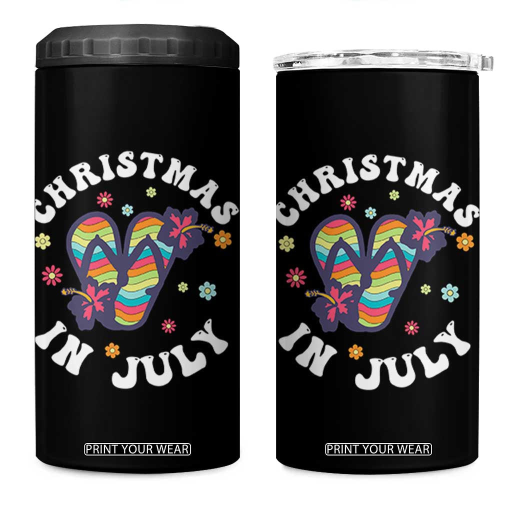 Christmas In July Summer Beach 4 in 1 Can Cooler Tumbler Hawaii Flip Flops Hibiscus TS10 One Size: 16 oz Black Print Your Wear