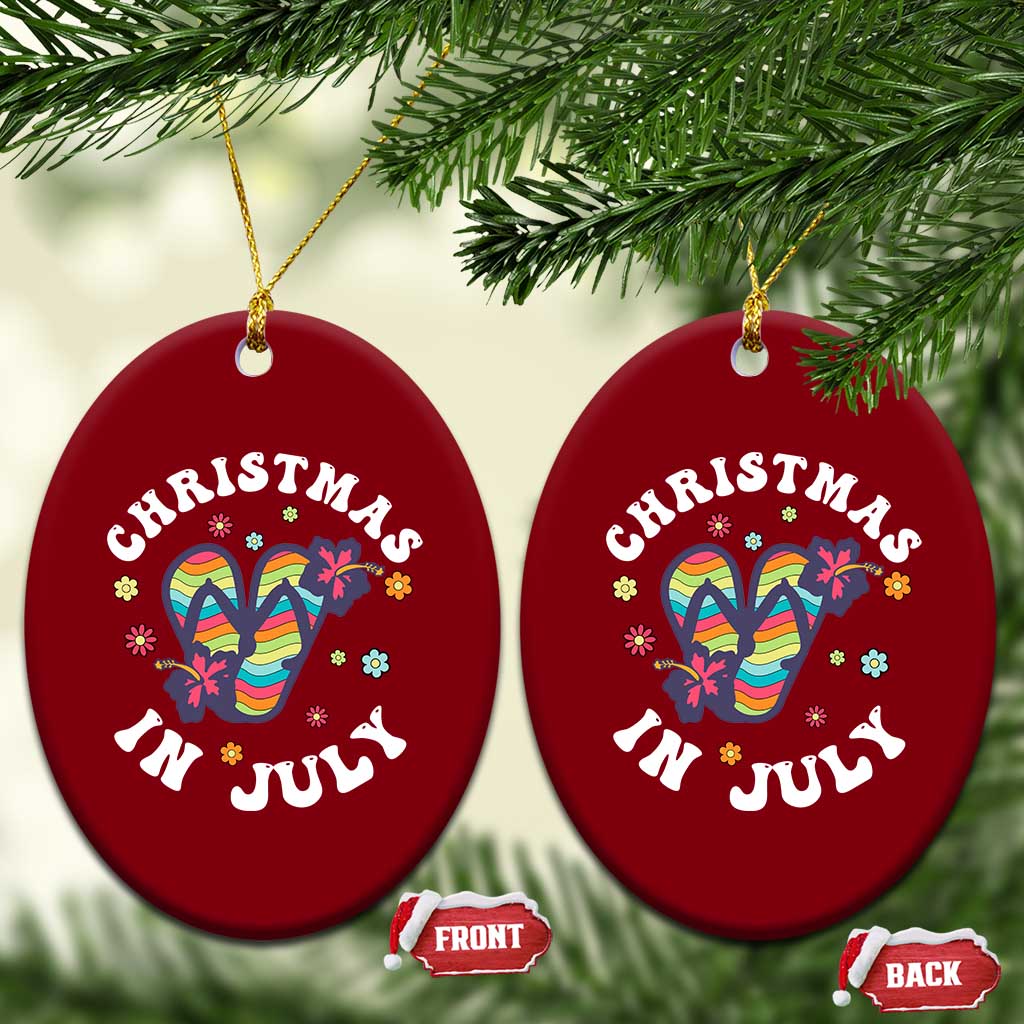 Xmas In July Summer Beach Ceramic Ornament Hawaii Flip Flops Hibiscus TS10 Print Your Wear
