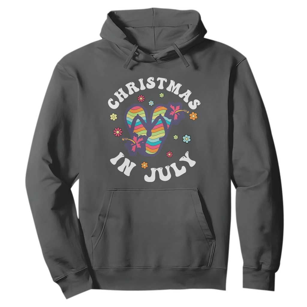 Christmas In July Summer Beach Hoodie Hawaii Flip Flops Hibiscus TS10 Dark Heather Print Your Wear