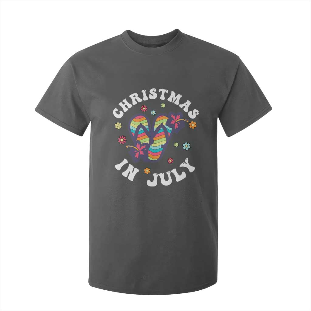 Christmas In July Summer Beach T Shirt For Kid Hawaii Flip Flops Hibiscus TS10 Dark Heather Print Your Wear