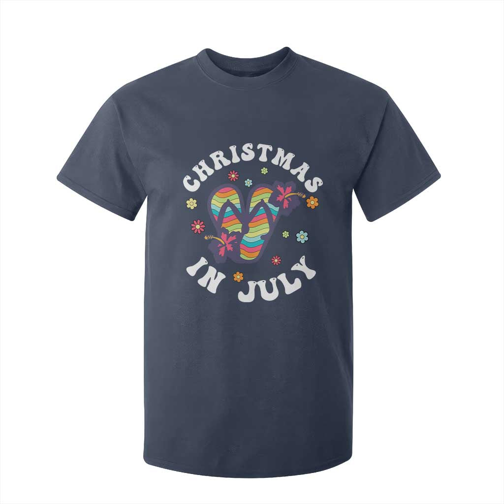 Christmas In July Summer Beach T Shirt For Kid Hawaii Flip Flops Hibiscus TS10 Navy Print Your Wear