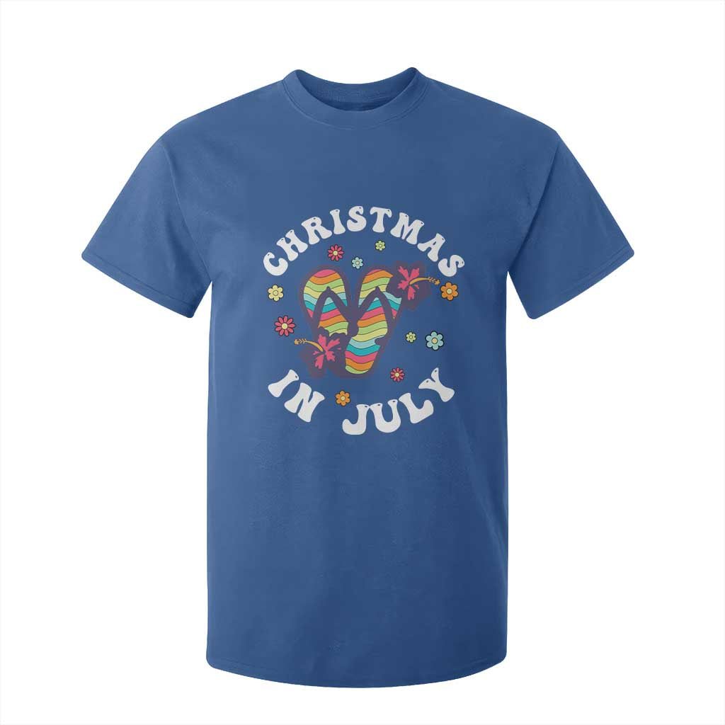 Christmas In July Summer Beach T Shirt For Kid Hawaii Flip Flops Hibiscus TS10 Royal Blue Print Your Wear