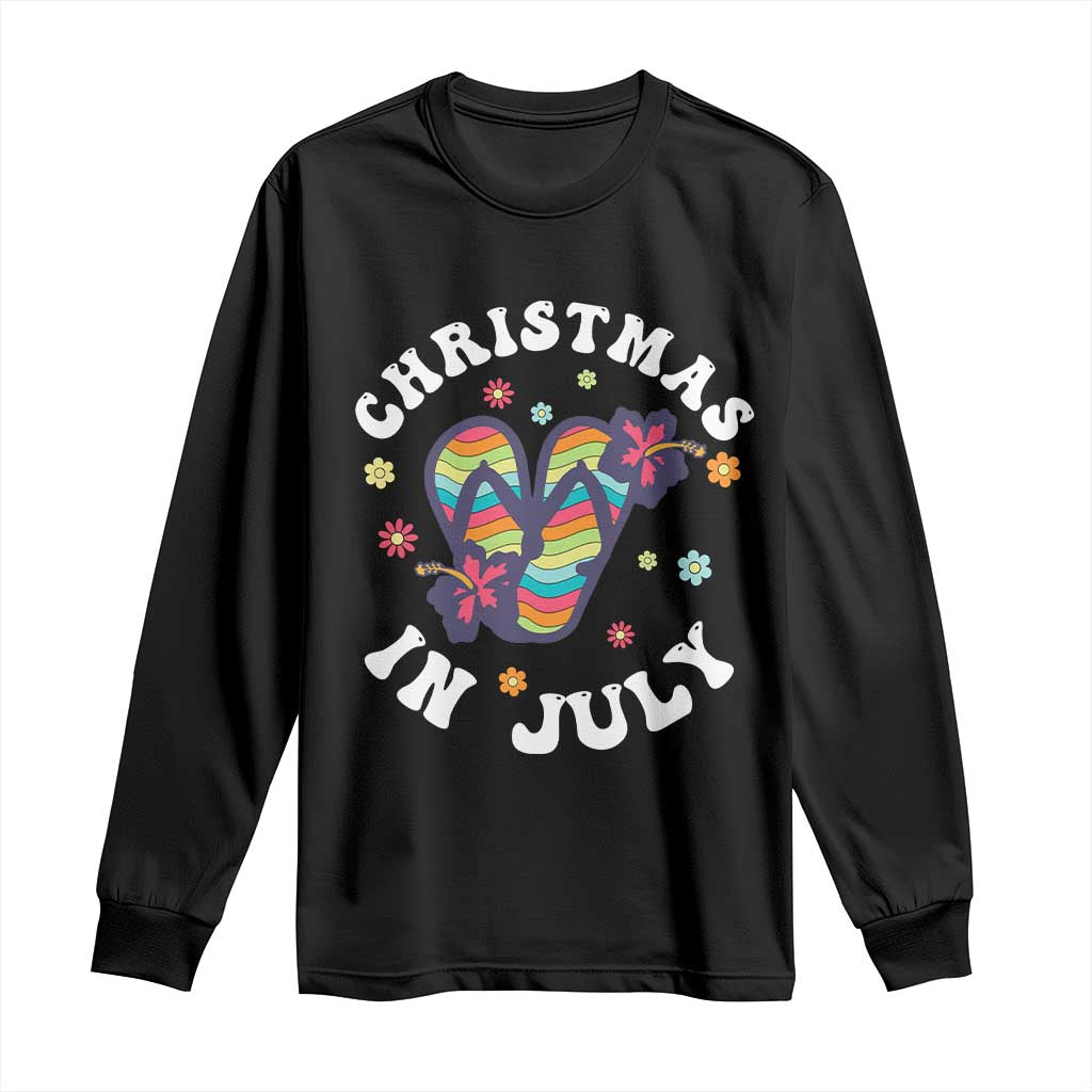 Christmas In July Summer Beach Long Sleeve Shirt Hawaii Flip Flops Hibiscus TS10 Black Print Your Wear