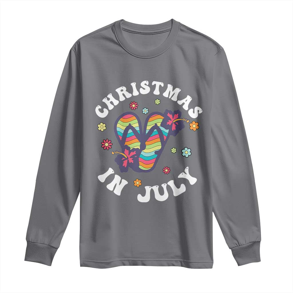 Christmas In July Summer Beach Long Sleeve Shirt Hawaii Flip Flops Hibiscus TS10 Charcoal Print Your Wear