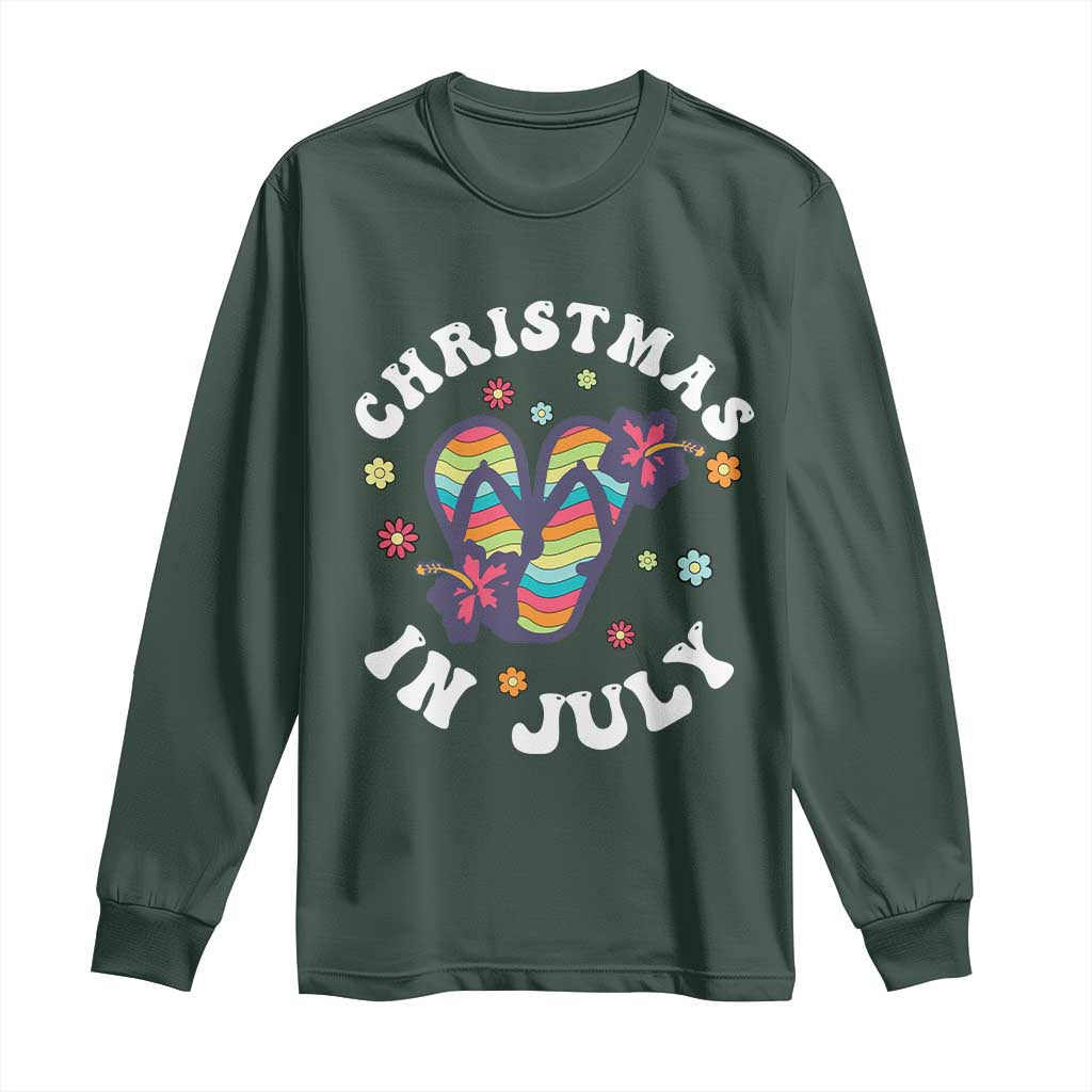 Christmas In July Summer Beach Long Sleeve Shirt Hawaii Flip Flops Hibiscus TS10 Dark Forest Green Print Your Wear