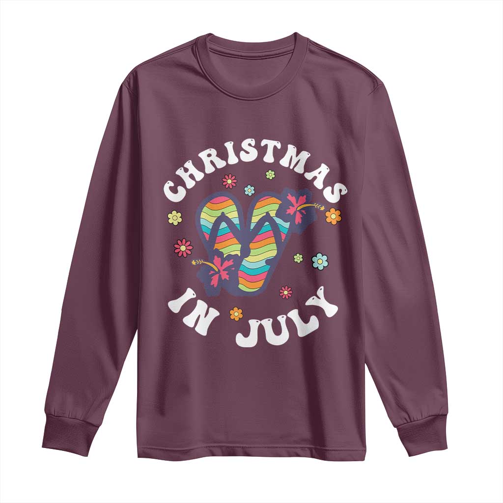 Christmas In July Summer Beach Long Sleeve Shirt Hawaii Flip Flops Hibiscus TS10 Maroon Print Your Wear