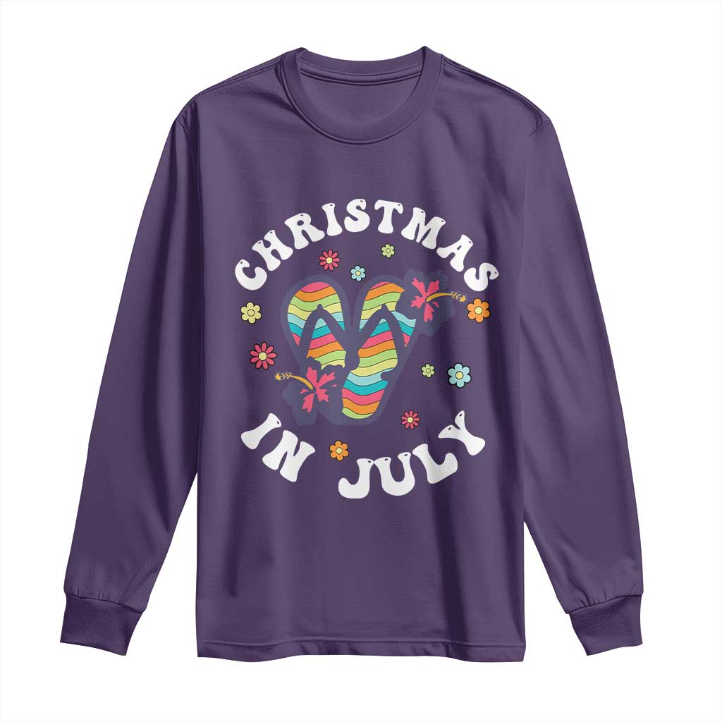 Christmas In July Summer Beach Long Sleeve Shirt Hawaii Flip Flops Hibiscus TS10 Purple Print Your Wear