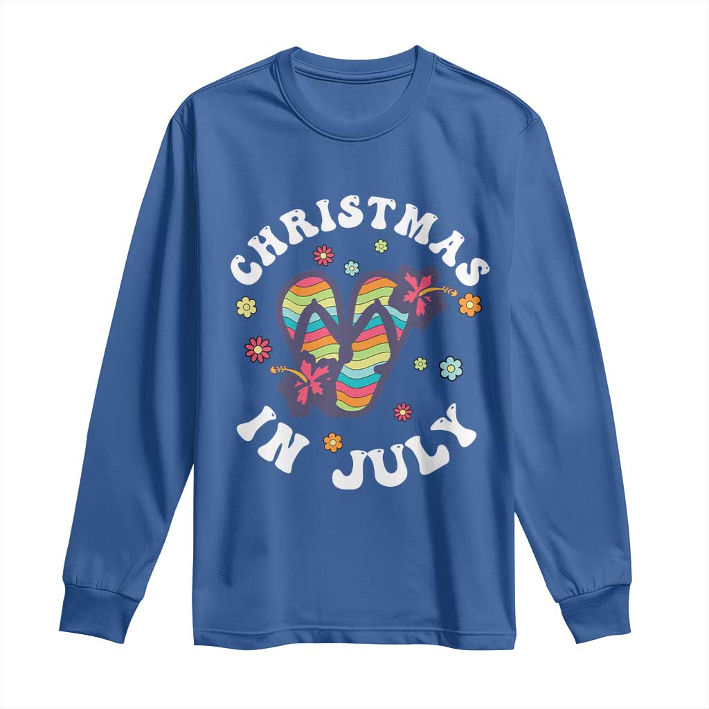 Christmas In July Summer Beach Long Sleeve Shirt Hawaii Flip Flops Hibiscus TS10 Royal Blue Print Your Wear