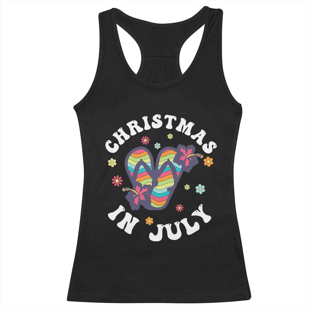 Christmas In July Summer Beach Racerback Tank Top Hawaii Flip Flops Hibiscus TS10 Black Print Your Wear