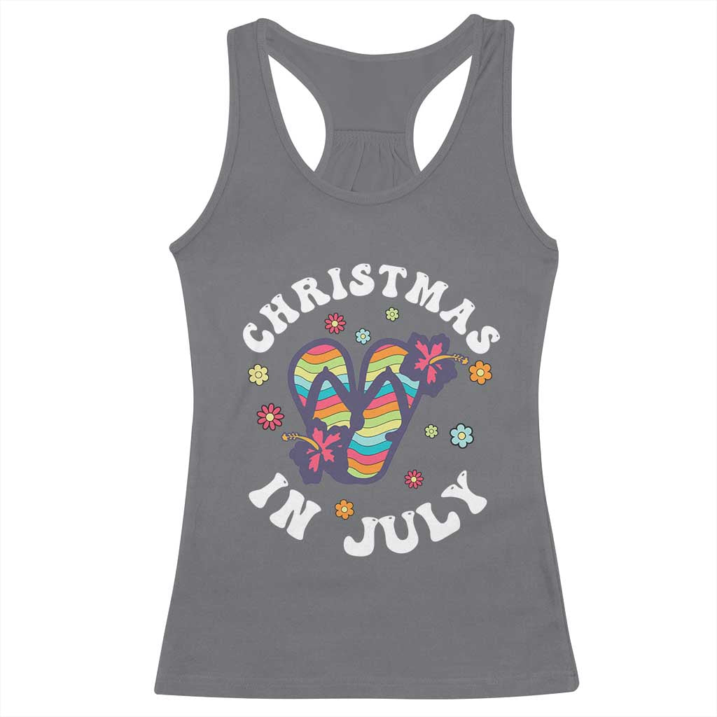 Christmas In July Summer Beach Racerback Tank Top Hawaii Flip Flops Hibiscus TS10 Charcoal Print Your Wear