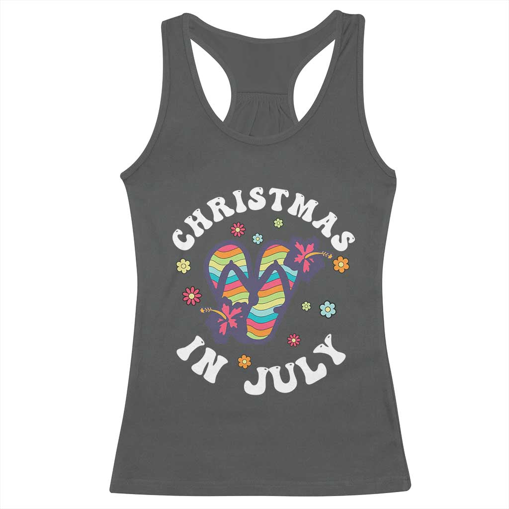 Christmas In July Summer Beach Racerback Tank Top Hawaii Flip Flops Hibiscus TS10 Dark Heather Print Your Wear