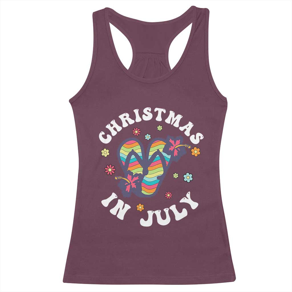 Christmas In July Summer Beach Racerback Tank Top Hawaii Flip Flops Hibiscus TS10 Maroon Print Your Wear