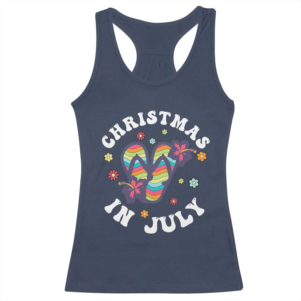 Christmas In July Summer Beach Racerback Tank Top Hawaii Flip Flops Hibiscus TS10 Navy Print Your Wear
