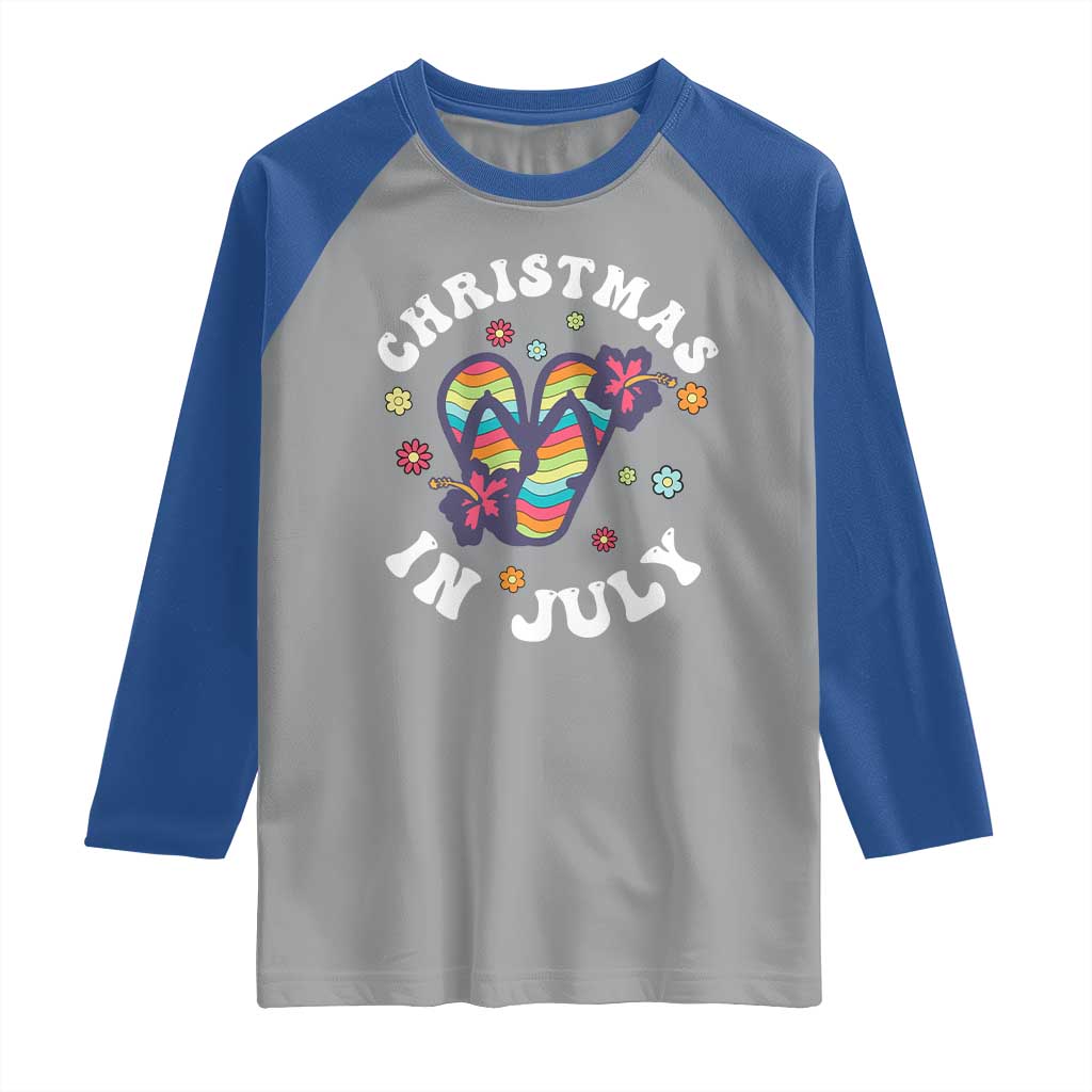 Christmas In July Summer Beach Raglan Shirt Hawaii Flip Flops Hibiscus TS10 Sport Gray Royal Print Your Wear