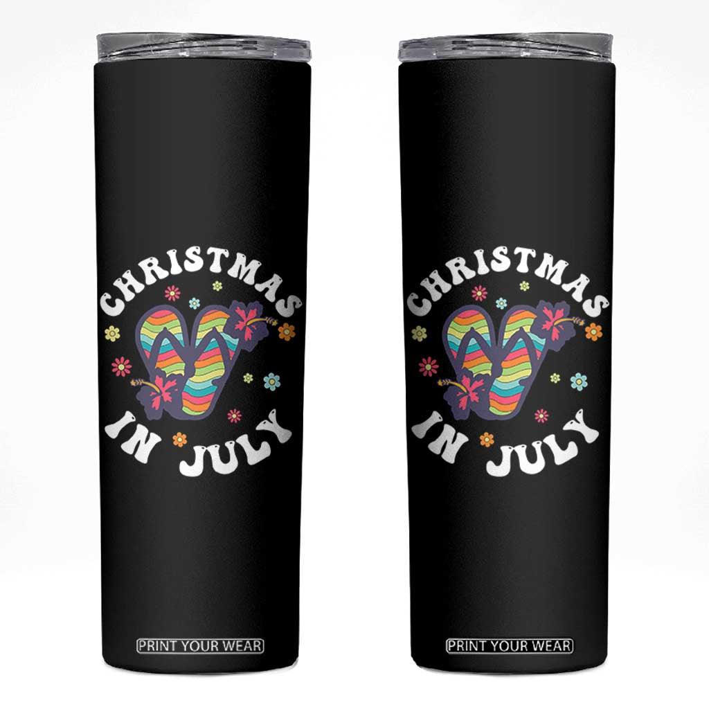 Christmas In July Summer Beach Skinny Tumbler Hawaii Flip Flops Hibiscus TS10 Black Print Your Wear