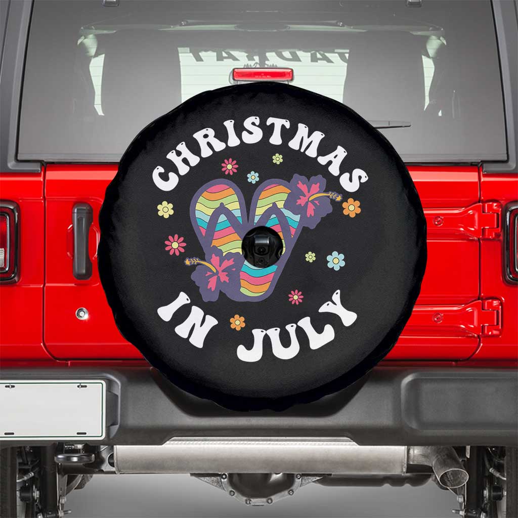 Christmas In July Summer Beach Spare Tire Cover Hawaii Flip Flops Hibiscus TS10 Black Print Your Wear