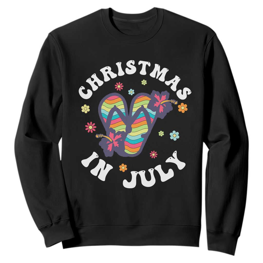 Christmas In July Summer Beach Sweatshirt Hawaii Flip Flops Hibiscus TS10 Black Print Your Wear