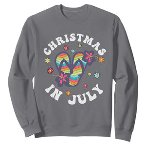 Christmas In July Summer Beach Sweatshirt Hawaii Flip Flops Hibiscus TS10 Charcoal Print Your Wear