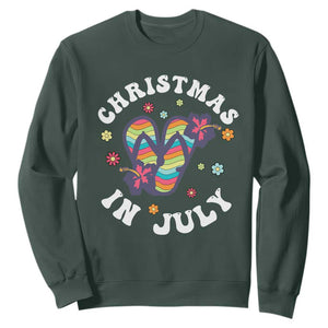 Christmas In July Summer Beach Sweatshirt Hawaii Flip Flops Hibiscus TS10 Dark Forest Green Print Your Wear