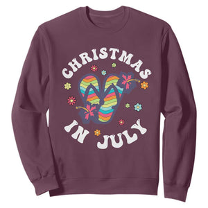 Christmas In July Summer Beach Sweatshirt Hawaii Flip Flops Hibiscus TS10 Maroon Print Your Wear