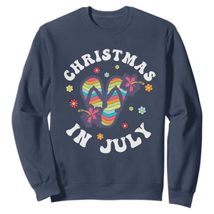 Christmas In July Summer Beach Sweatshirt Hawaii Flip Flops Hibiscus TS10 Navy Print Your Wear