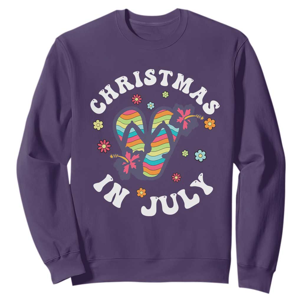 Christmas In July Summer Beach Sweatshirt Hawaii Flip Flops Hibiscus TS10 Purple Print Your Wear