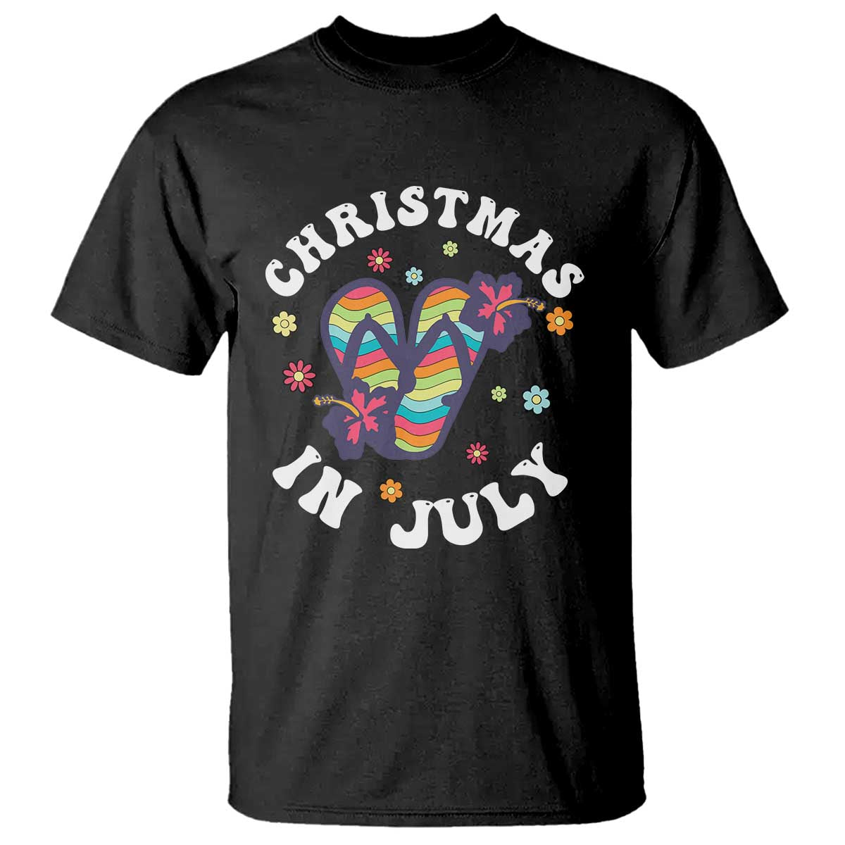 Christmas In July Summer Beach T Shirt Hawaii Flip Flops Hibiscus TS10 Black Print Your Wear
