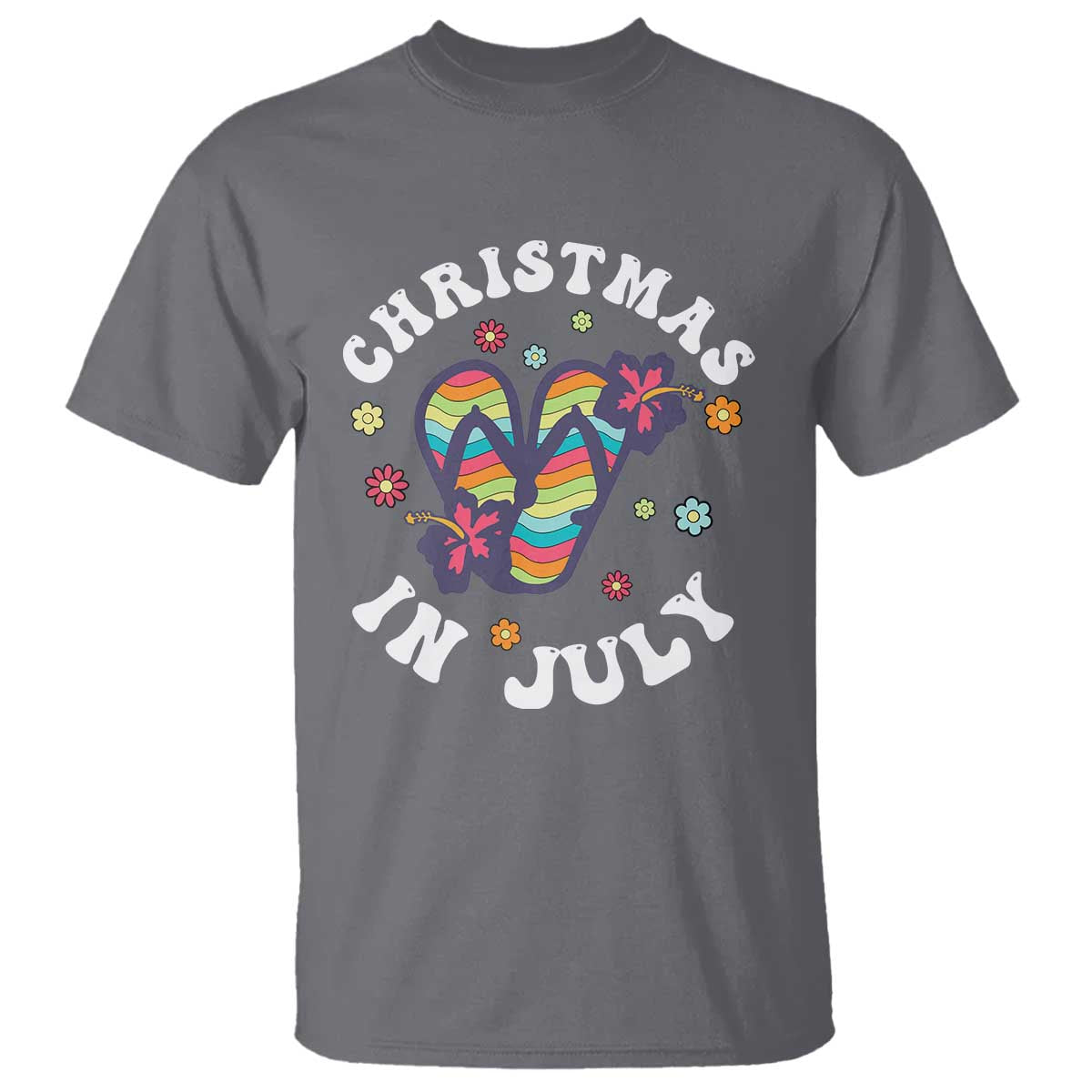Christmas In July Summer Beach T Shirt Hawaii Flip Flops Hibiscus TS10 Charcoal Print Your Wear
