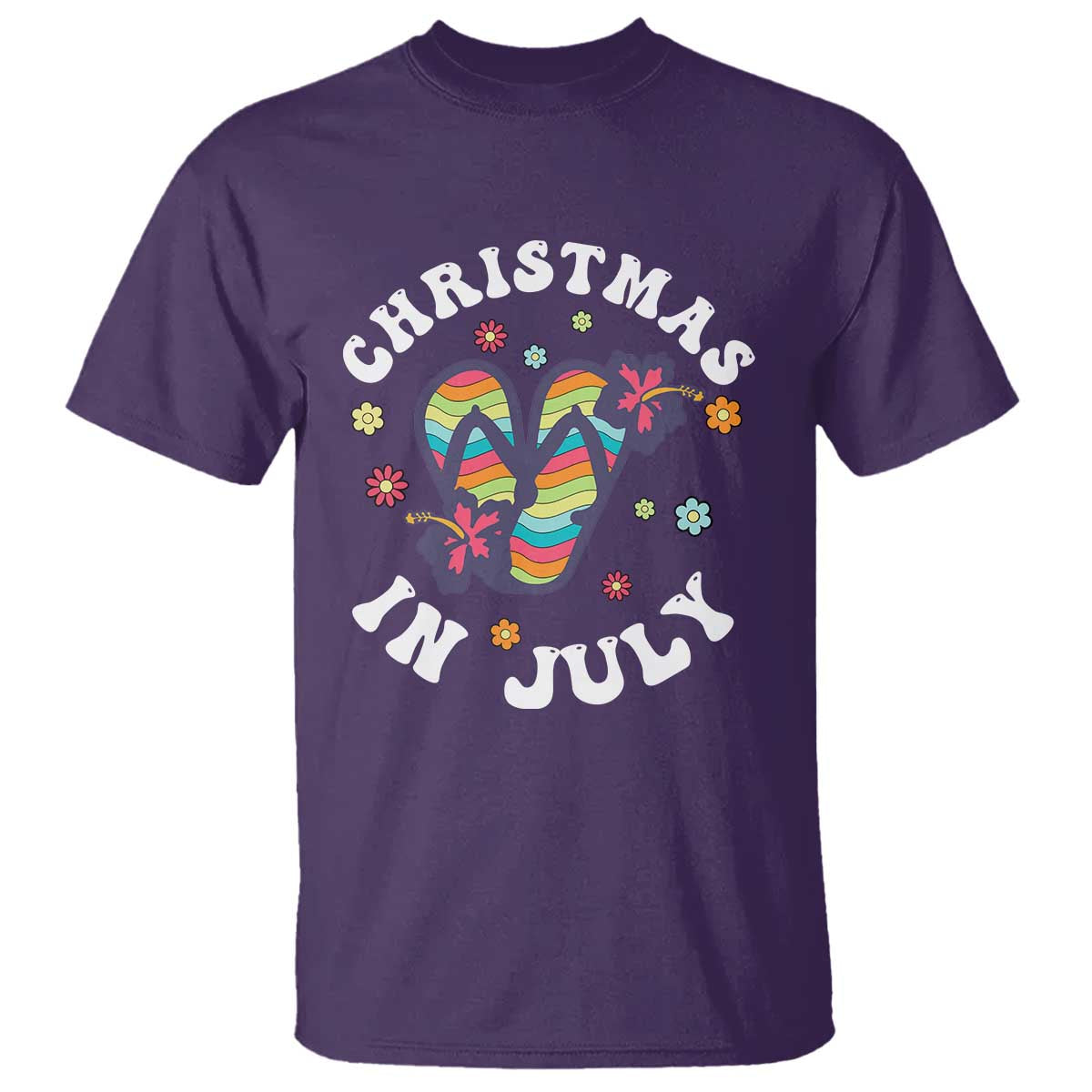 Christmas In July Summer Beach T Shirt Hawaii Flip Flops Hibiscus TS10 Purple Print Your Wear