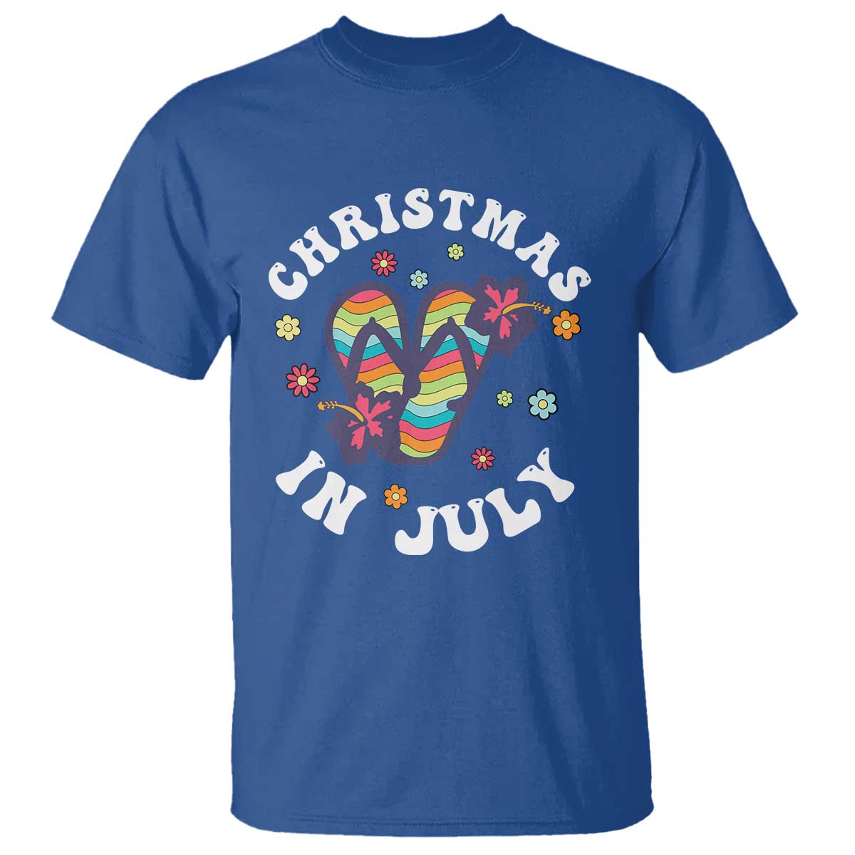 Christmas In July Summer Beach T Shirt Hawaii Flip Flops Hibiscus TS10 Royal Blue Print Your Wear