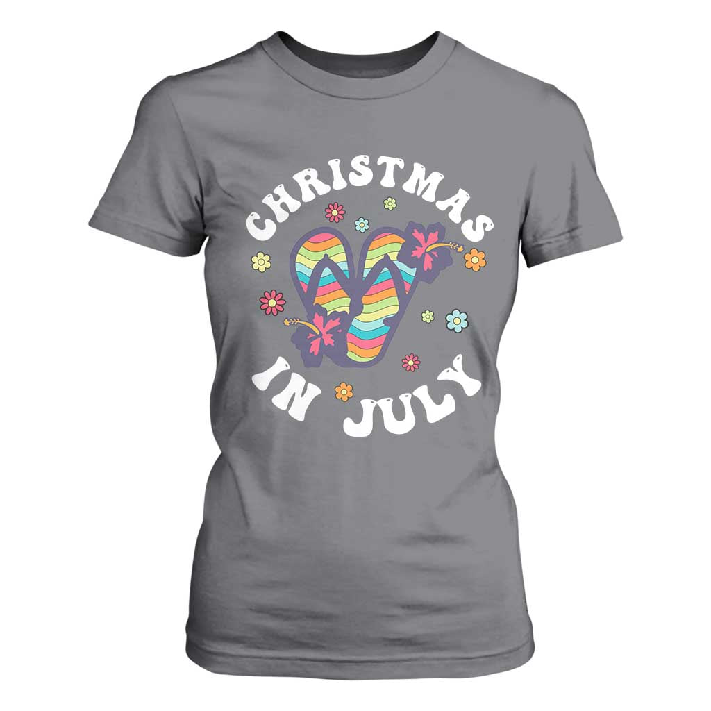 Christmas In July Summer Beach T Shirt For Women Hawaii Flip Flops Hibiscus TS10 Charcoal Print Your Wear