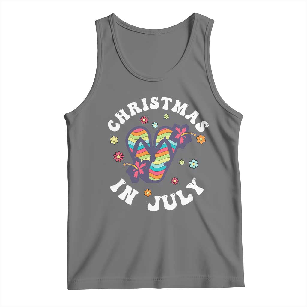 Christmas In July Summer Beach Tank Top Hawaii Flip Flops Hibiscus TS10 Black Heather Print Your Wear