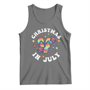 Christmas In July Summer Beach Tank Top Hawaii Flip Flops Hibiscus TS10 Black Heather Print Your Wear