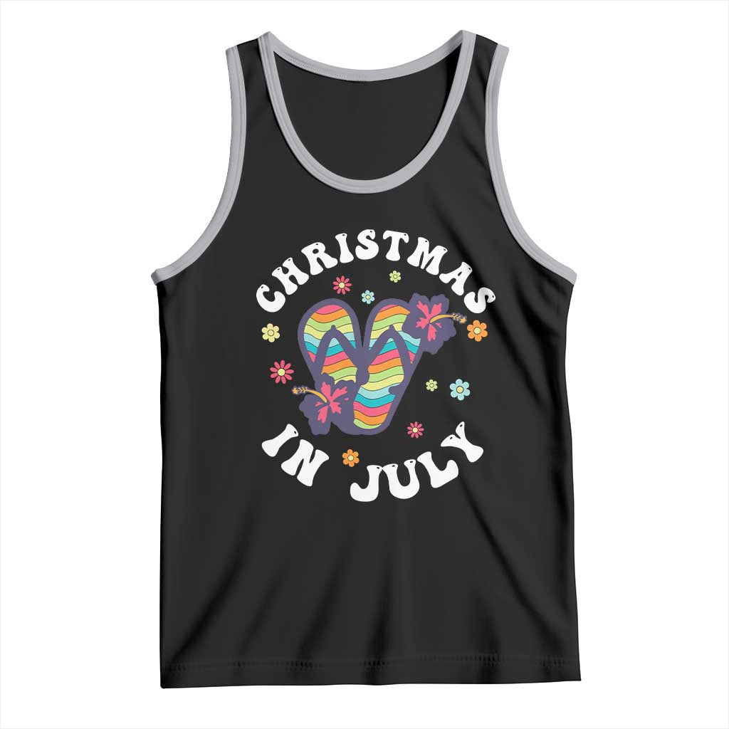 Christmas In July Summer Beach Tank Top Hawaii Flip Flops Hibiscus TS10 Black Athletic Heather Print Your Wear