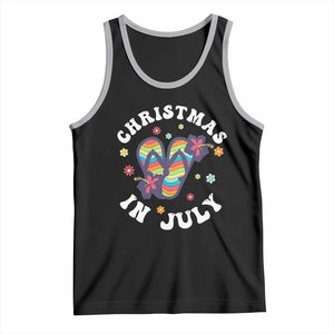 Christmas In July Summer Beach Tank Top Hawaii Flip Flops Hibiscus TS10 Black Athletic Heather Print Your Wear