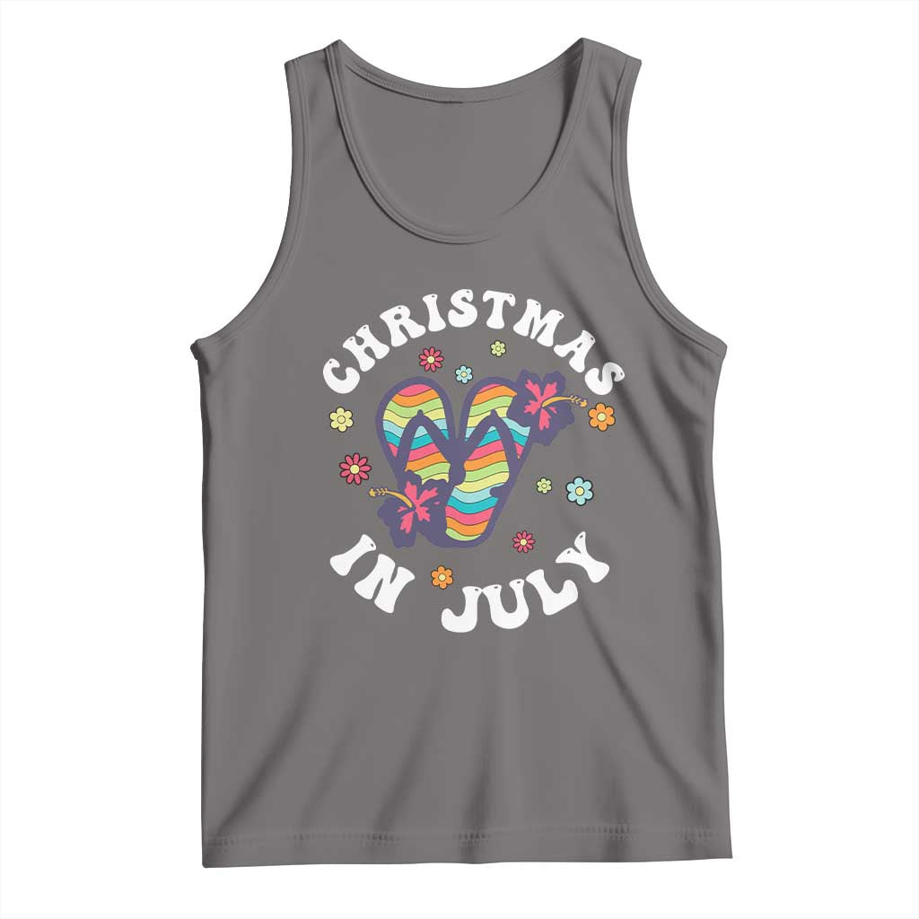 Christmas In July Summer Beach Tank Top Hawaii Flip Flops Hibiscus TS10 Deep Heather Print Your Wear