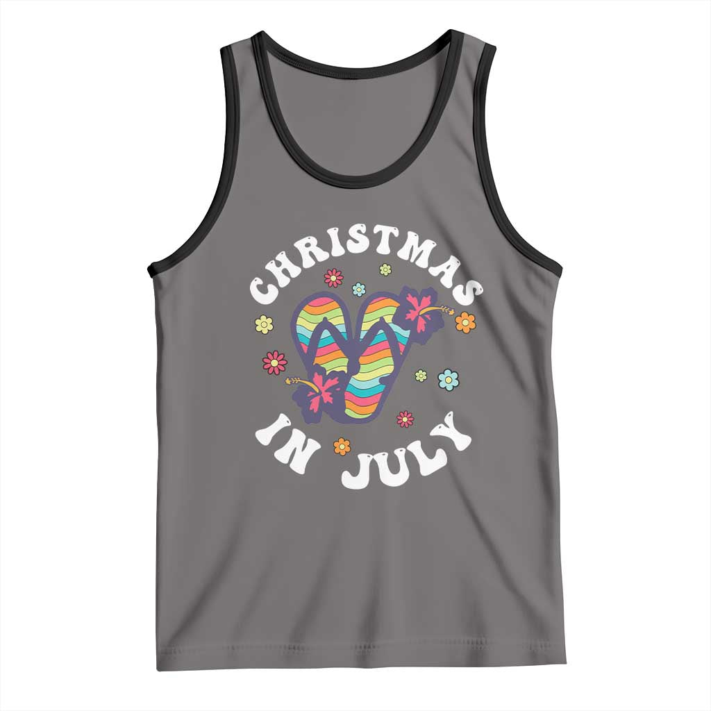 Christmas In July Summer Beach Tank Top Hawaii Flip Flops Hibiscus TS10 Deep Heather Black Print Your Wear