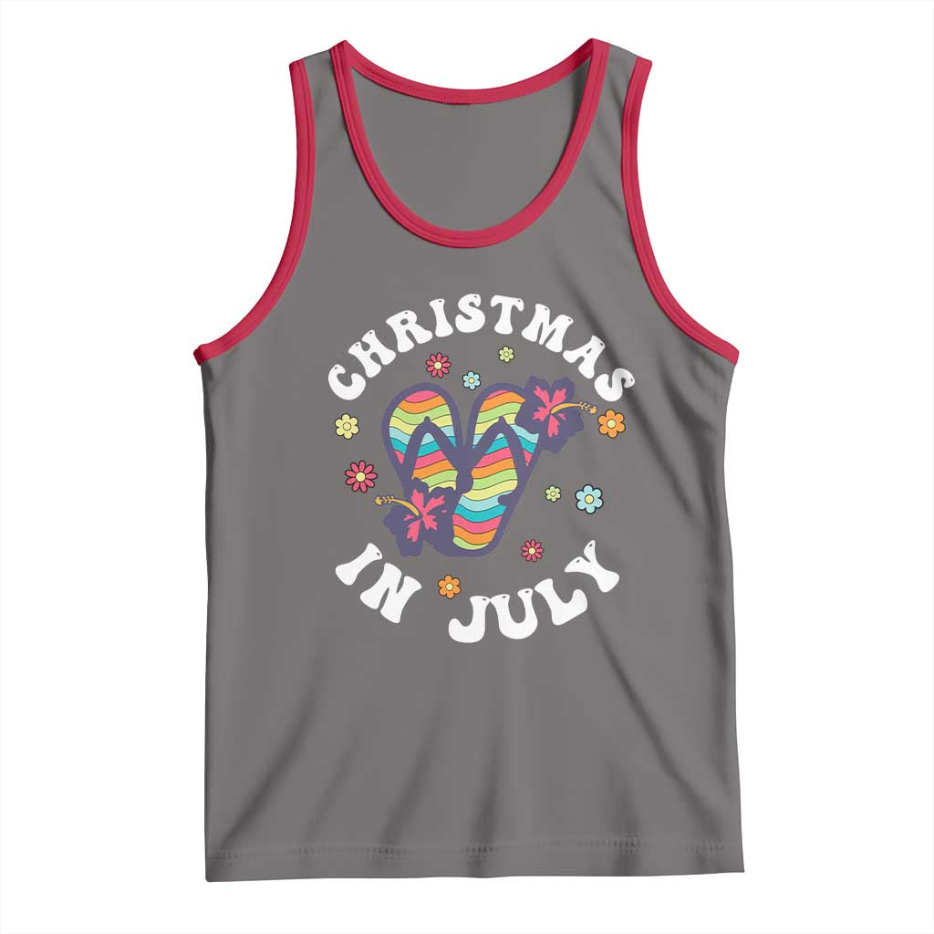 Christmas In July Summer Beach Tank Top Hawaii Flip Flops Hibiscus TS10 Deep Heather Red Print Your Wear