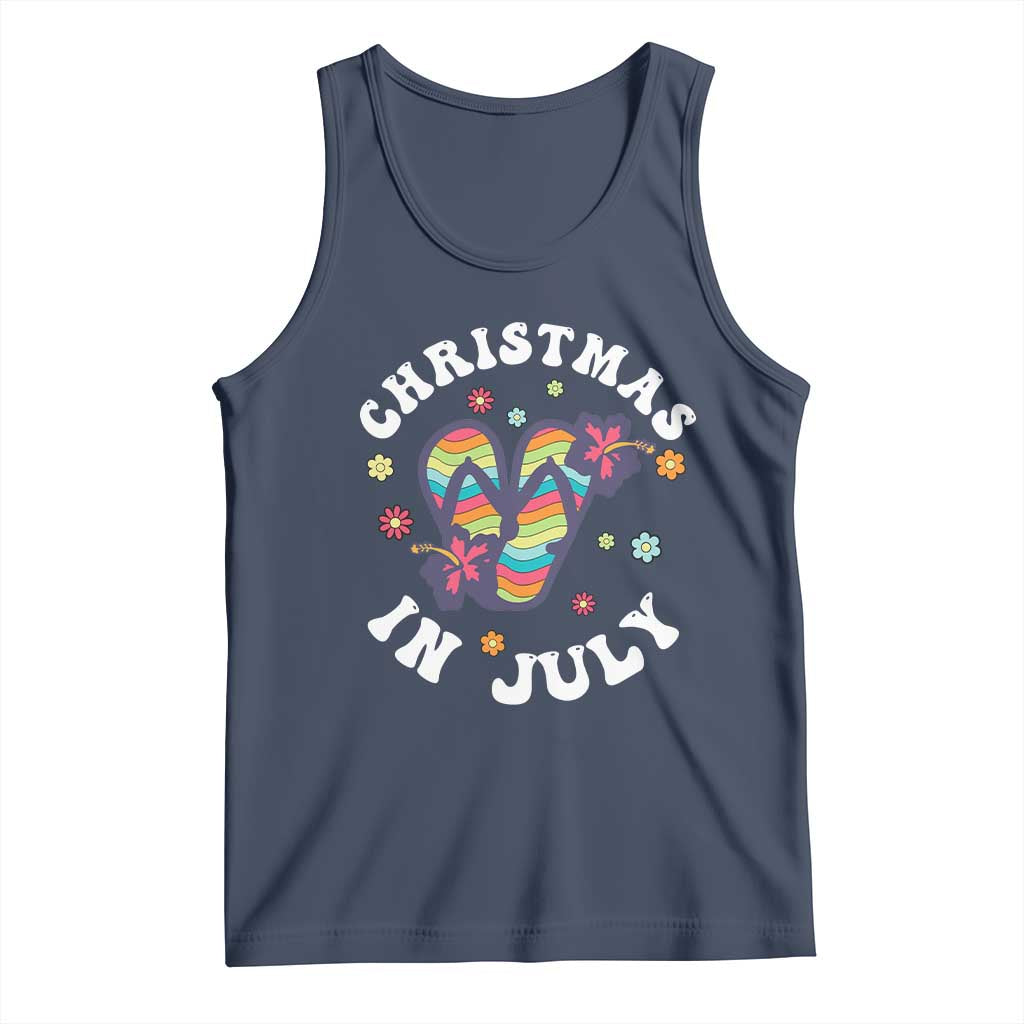 Christmas In July Summer Beach Tank Top Hawaii Flip Flops Hibiscus TS10 Navy Print Your Wear