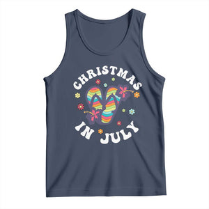Christmas In July Summer Beach Tank Top Hawaii Flip Flops Hibiscus TS10 Navy Print Your Wear