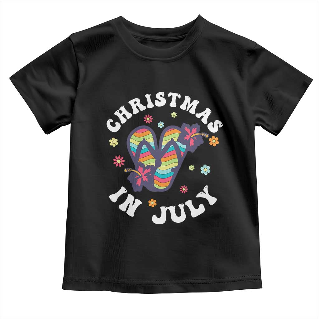 Christmas In July Summer Beach Toddler T Shirt Hawaii Flip Flops Hibiscus TS10 Black Print Your Wear