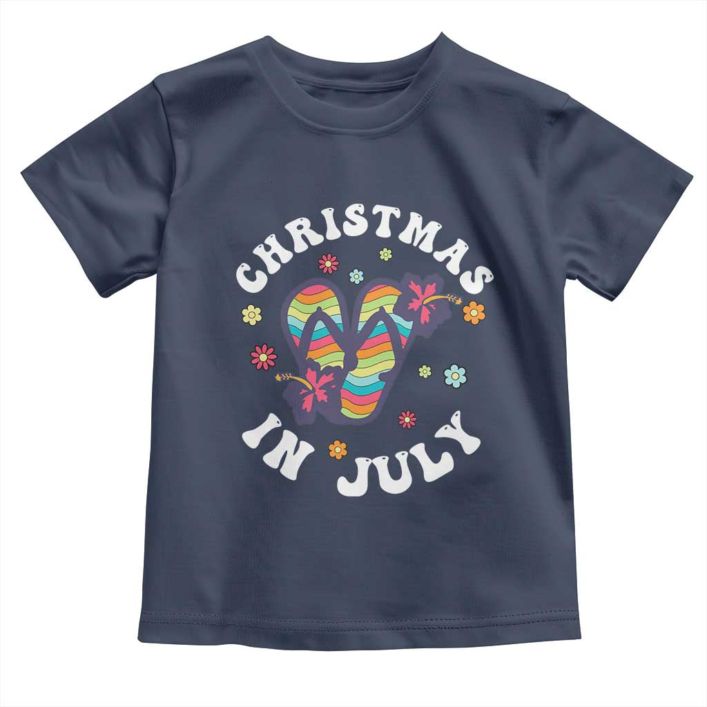 Christmas In July Summer Beach Toddler T Shirt Hawaii Flip Flops Hibiscus TS10 Navy Print Your Wear
