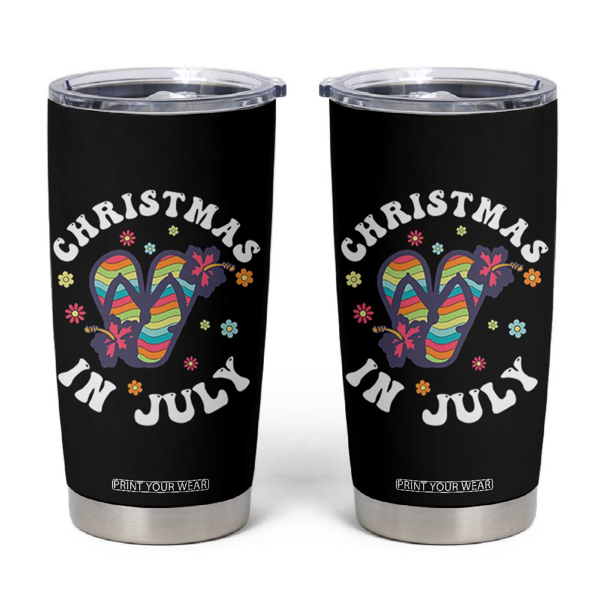 Christmas In July Summer Beach Tumbler Cup Hawaii Flip Flops Hibiscus TS10 Black Print Your Wear