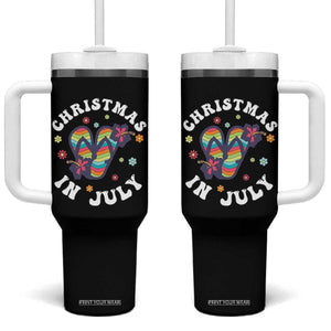 Christmas In July Summer Beach Tumbler With Handle Hawaii Flip Flops Hibiscus TS10 One Size: 40 oz Black Print Your Wear