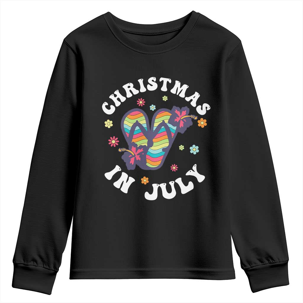 Christmas In July Summer Beach Youth Sweatshirt Hawaii Flip Flops Hibiscus TS10 Black Print Your Wear