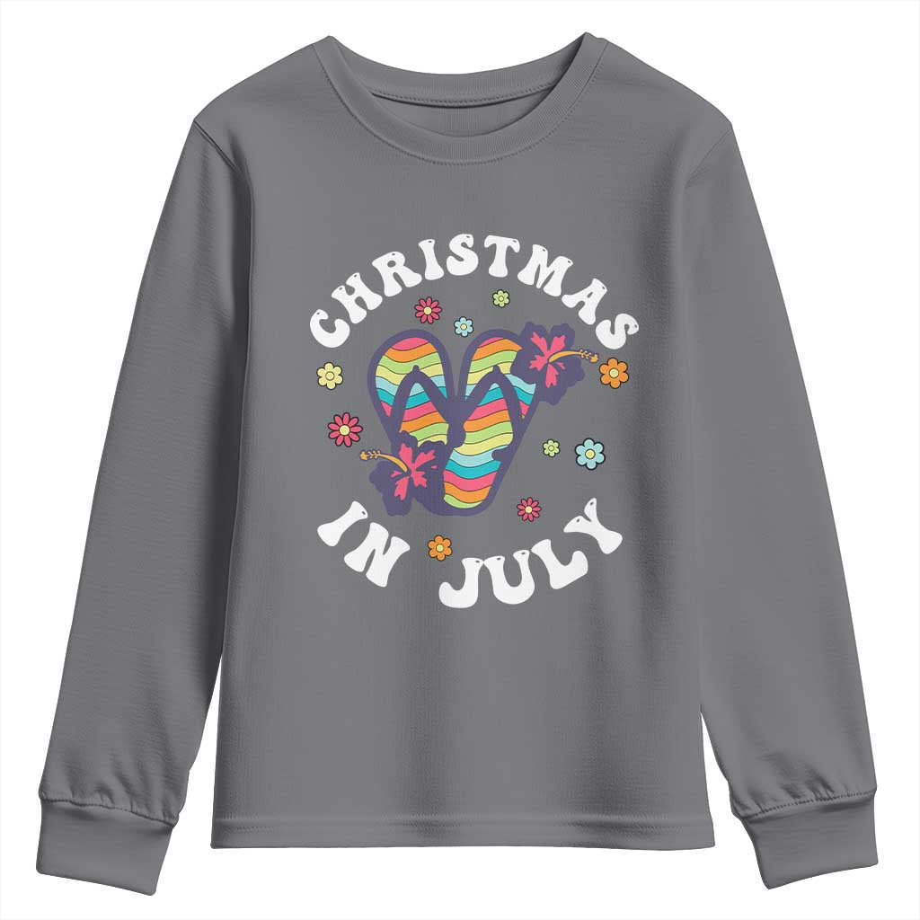 Christmas In July Summer Beach Youth Sweatshirt Hawaii Flip Flops Hibiscus TS10 Charcoal Print Your Wear