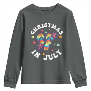 Christmas In July Summer Beach Youth Sweatshirt Hawaii Flip Flops Hibiscus TS10 Dark Heather Print Your Wear
