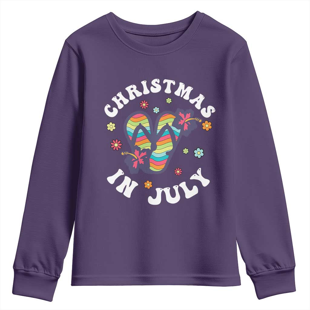 Christmas In July Summer Beach Youth Sweatshirt Hawaii Flip Flops Hibiscus TS10 Purple Print Your Wear