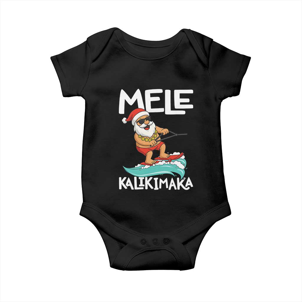 Mele Kalikimaka Baby Onesie Santa Water Skiing Summer Beach Hawaiian Christmas In July TS10 Black Print Your Wear